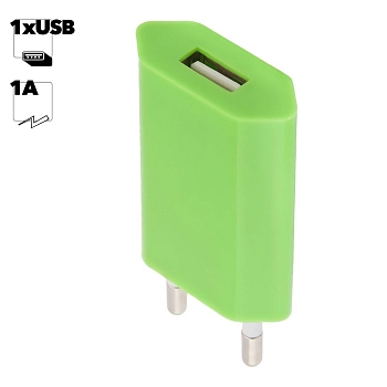 Сетевое зарядное устройство "LP" с USB выходом 1А (зеленый, европакет)