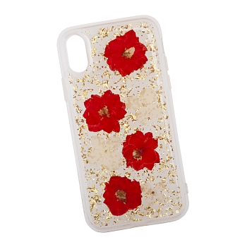 Защитная крышка "SwitchEasy" Fleur для Apple iPhone X, красные и белые цветы с золотом (прозрачная)
