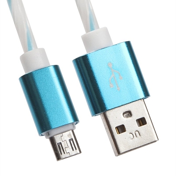 USB кабель "LP" MicroUSB витая пара с металлическими разъемами, 1 метр (белый с голубым, европакет)