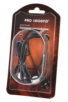 Наушники Pro Legend Sound PL5022 с микрофоном черные затычки, 6-23kHz, 102#3dB, 32Ом, шнур 1.2м, BL1