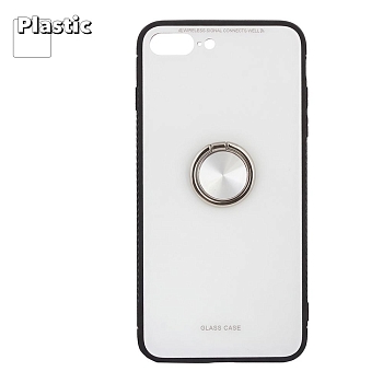 Защитная крышка "LP" для Apple iPhone 7 Plus, 8 Plus "Glass Case" с кольцом, белое стекло (коробка)