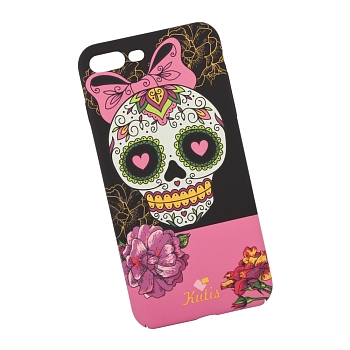 Защитная крышка для Apple iPhone 8 Plus, 7 Plus "KUtiS" Skull BK-8 Los Muertos Chica, черная с розовым