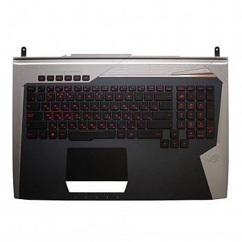 Клавиатура для ноутбука Asus ROG G752, G752VL, G752VS черная, с подсветкой, верхняя панель в сборе (черно-серая)