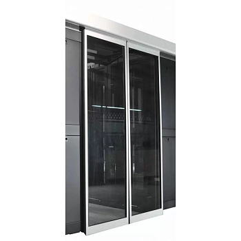 Механические раздвижные двери коридора 1200мм для шкафов LANMASTER DCS 42U, стекло, без замка, LAN-DC-SDRM-42Ux12