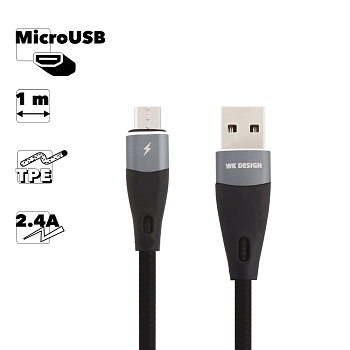USB кабель WK Elephant Data Cable For Micro WDC-079m 2.4A MicroUSB, черный