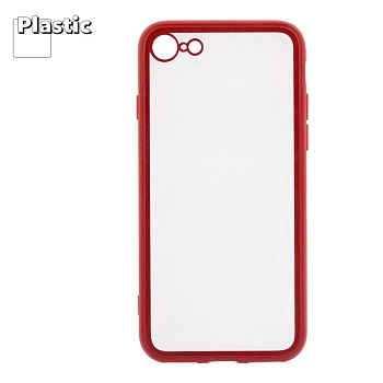 Защитная крышка "LP" для Apple iPhone 7, 8 "Glass Case" с красной рамкой, прозрачное стекло (коробка)