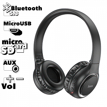 Bluetooth гарнитура HOCO W41 Charm BT5.3, AUX/microSD накладная (черный)
