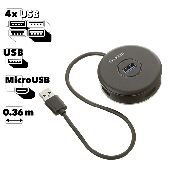 Хаб USB Earldom ET-HUB13 4xUSB 2.0 + доп. питание MicroUSB (черный)