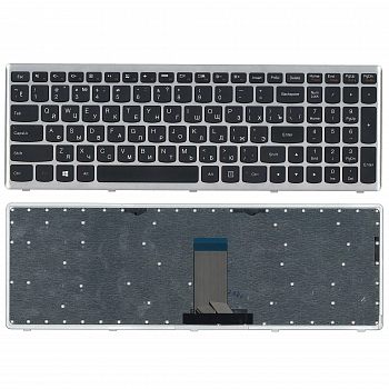 Клавиатура для ноутбука Lenovo IdeaPad U510, Z710, черная, рамка серебряная