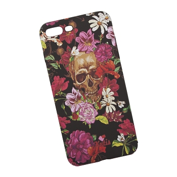Защитная крышка для Apple iPhone 8 Plus, 7 Plus "KUtiS" Skull BK-3 Череп и цветы (черная с красным)