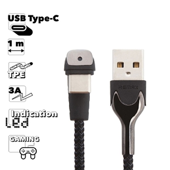 USB кабель Remax HEYMANBA Series Gaming Cable 3А RC-097a Type-C, черный