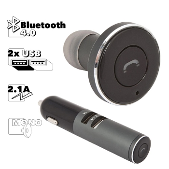 Bluetooth гарнитура вставная Remax RB-T11C со встроенной АЗУ с двумя выходами USB 2.4A моно, черная