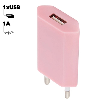Сетевое зарядное устройство "LP" с USB выходом 1А (розовый, европакет)