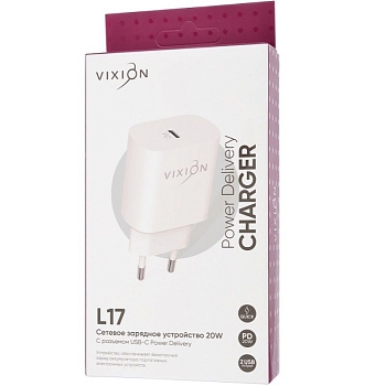 Сетевое зарядное устройство L17 (1-Type-C Power Delivery) 20W, белый (Vixion)
