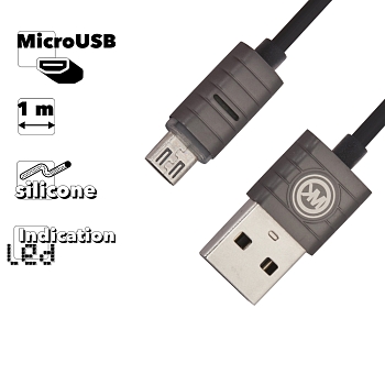 USB кабель WK Breathing WDC-045 MicroUSB круглый пластиковые разьемы, черный