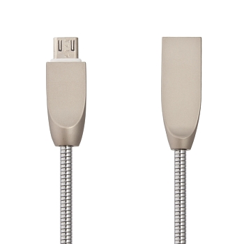 USB кабель "LP" MicroUSB Панцирь в металлической оплетке (серебряный, коробка)
