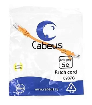 Патч-корд U/UTP Cabeus PC-UTP-RJ45-Cat.5e-0.15m-OR
