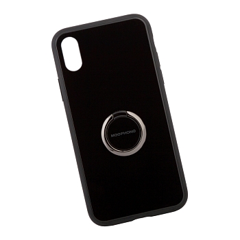Защитная крышка "Meephone" для Apple iPhone X стекло с держателем кольцо (черная)