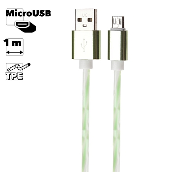 USB кабель "LP" MicroUSB витая пара с металлическими разъемами, 1 метр (белый с зеленым, европакет)