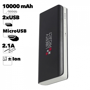 Внешний АКБ "LP" 10000 мАч Li-ion 2 USB выхода 1А + 2.1А (черный, коробка)