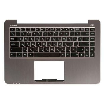 Клавиатура для ноутбука Asus E403SA-3A с топкейсом светло-стальная панель, черные кнопки