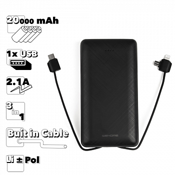 Внешний АКБ WK Tinjur WP-141 20000 mAh, 1хUSB 2.1А, Li-Pol (черный)