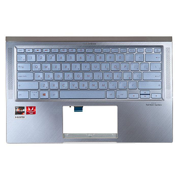 Клавиатура с топкейсом для ноутбука Asus UX431DA, бронзовая, серебристые кнопки, без тачпада, с подсветкой (с разбора)