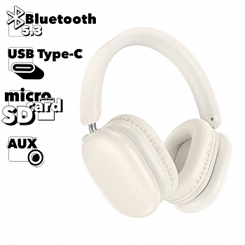 Bluetooth гарнитура BOROFONE BO27 Rhyme BT 5.3, 3.5мм, накладная, громкость +/- (белый)