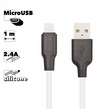 USB кабель HOCO X21 Plus Silicone MicroUSB, 2.4А, 1м, силикон (белый/черный)