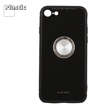 Защитная крышка "LP" для Apple iPhone 7, 8 "Glass Case" с кольцом, черное стекло (коробка)