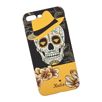 Защитная крышка для Apple iPhone 8 Plus, 7 Plus "KUtiS" Skull BK-7 Los Muertos Hombre, черная с оранжевым