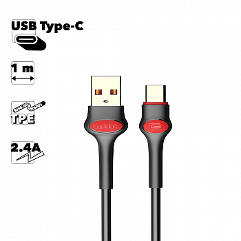 USB кабель Earldom EC-082C Type-C, 2.4А, 1м, TPE (черный)