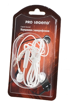 Наушники Pro Legend Sound PL5023 с микрофоном, белые затычки, 18-20kHz, 116#3dB, 32Ом, шнур 1.2м, BL1