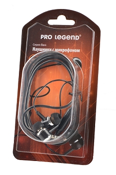 Наушники Pro Legend Bass PL5020 с микрофоном черные затычки, 18-20kHz, 116#3dB, 32Ом, шнур 1.2м, BL1
