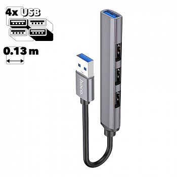 USB Хаб HOCO HB26 4 in 1 3хUSB 2.0 + 1xUSB 3.0 (серый)
