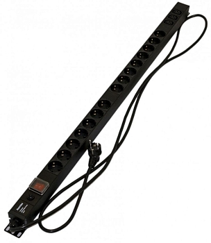 SHE-15SH-3IEC-SF-2.5EU Блок розеток, вертикальный, 15 розеток Schuko, 3 розетки IEC320 C13, выключ. с подсветкой, защита от перенапряж., кабель питани